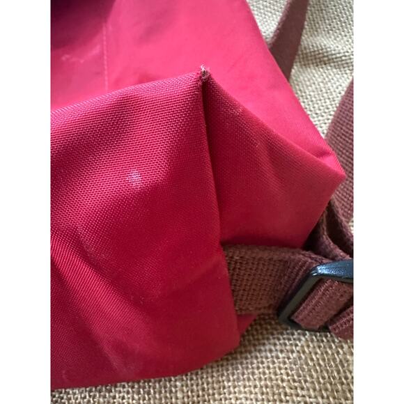 Longchamp Le Pliage Original Backpack Brown Red Nylon Leather Travel Bag Logo - Picture 6 of 15